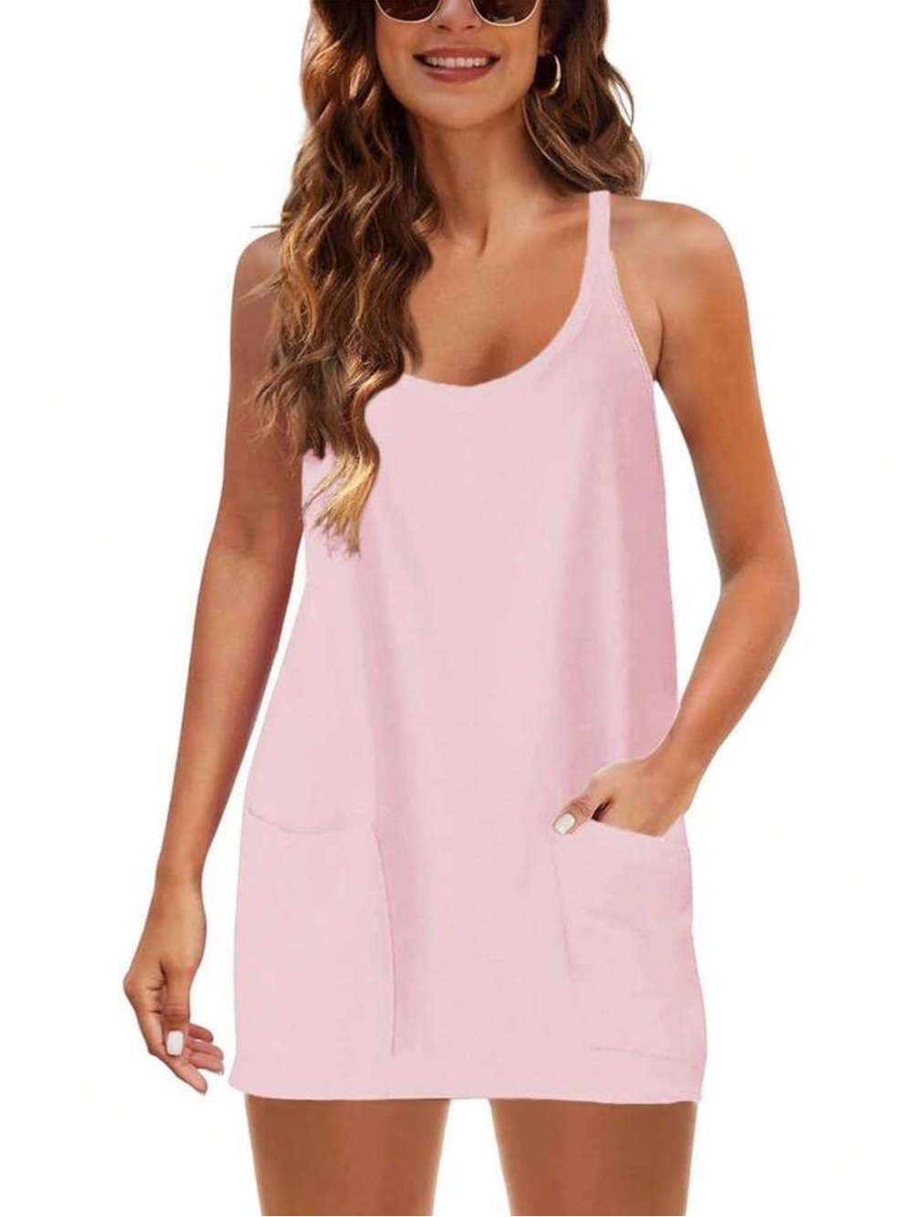 New SHEIN Large Pink Dress with Built in Shorts Athletic Sleeveless